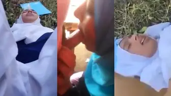 Beautiful Indonesian hijab girl blowjob and hot outdoor sex