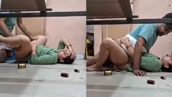 Cute Bengali wife fucking on the floor, interrupted by neighbor