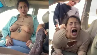 Fat ass babe deep throating neighbor dick and pounded in car